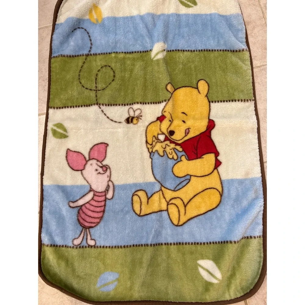 Disney Winnie the Pooh‎ Piglet Plush Fleece Throw Blanket Blue Green 44x28